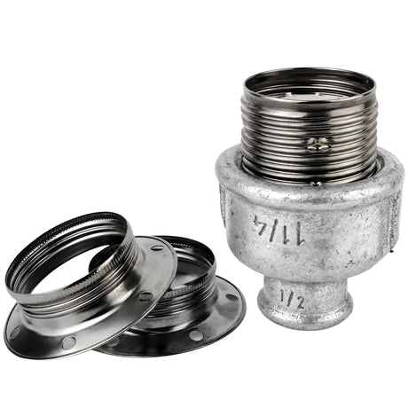 Kit portalámparas E27 de metal brillante negro sobre racor 1/2'' (15x21mm) hembra de hierro fundido galvanizado