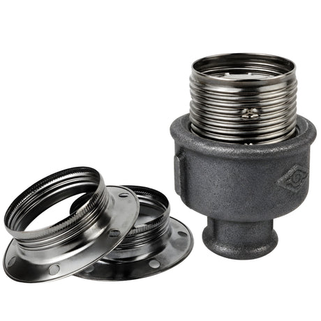 Kit portalámparas E27 de metal brillante negro sobre racor 1/2'' (15x21mm) hembra de hierro fundido negro económico