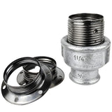 Kit portalámparas E27 de metal brillante negro sobre racor hembra de hierro fundido galvanizado