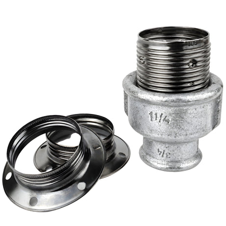 Kit portalámparas E27 de metal brillante negro sobre racor hembra de hierro fundido galvanizado
