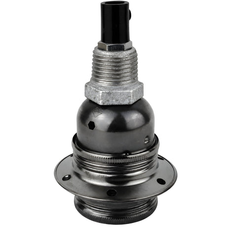 Kit portalámparas E27 de metal brillante negro sobre racor 1/2'' (15x21mm) macho de hierro fundido galvanizado