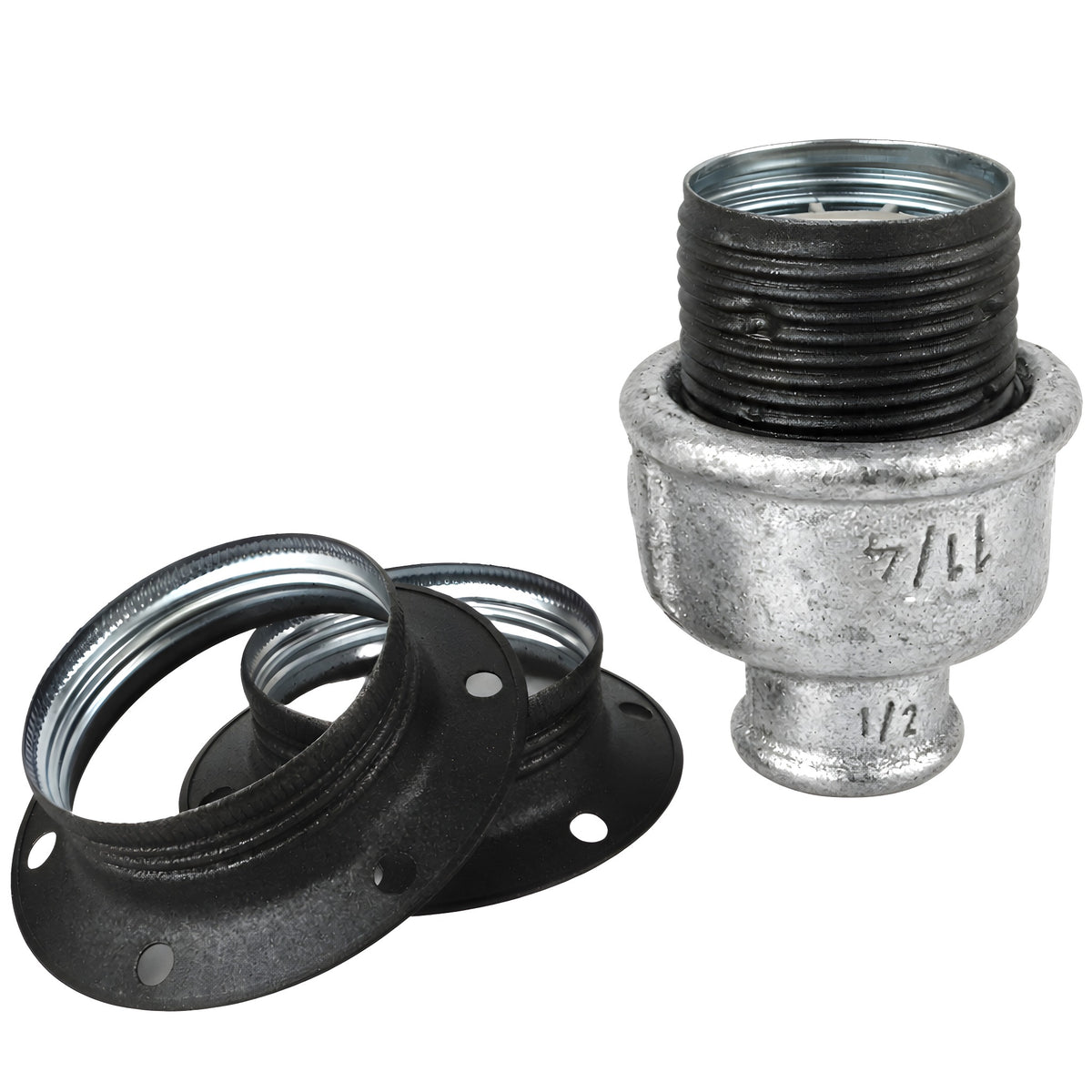 Kit portalámparas E27 de metal mate gris sobre racor 1/2'' (15x21mm) hembra de hierro fundido galvanizado