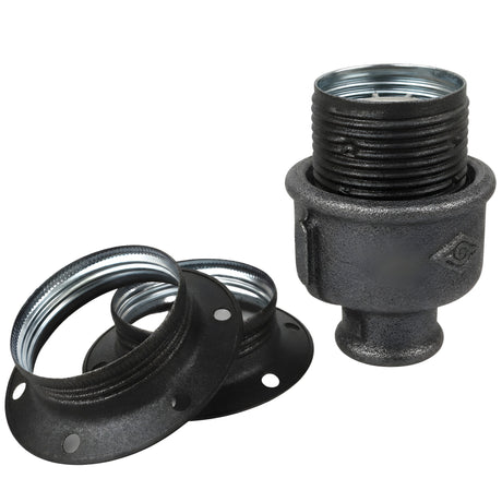 Kit portalámparas E27 de metal mate gris sobre racor 1/2'' (15x21mm) hembra de hierro fundido negro económico