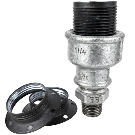 Kit portalámparas E27 de metal mate gris sobre racor 1/2'' (15x21mm) macho de hierro fundido galvanizado