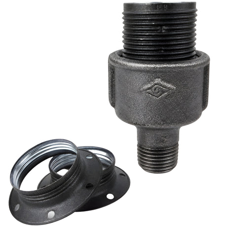 Kit portalámparas E27 de metal mate gris sobre racor 1/2'' (15x21mm) macho de hierro fundido negro económico