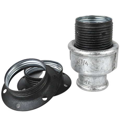 Kit portalámparas E27 de metal mate gris sobre racor hembra de hierro fundido galvanizado