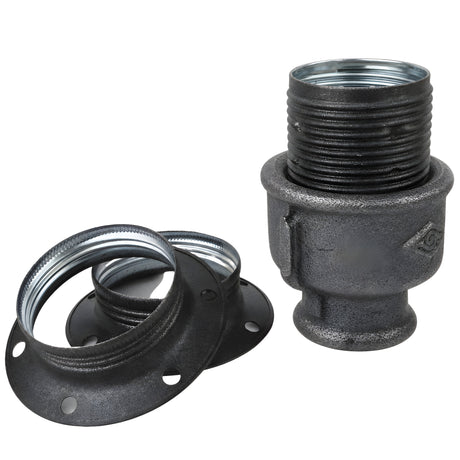 Kit portalámparas E27 de metal mate gris sobre racor hembra de hierro fundido negro económico