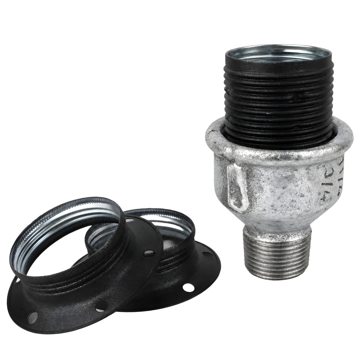 Kit portalámparas E27 de metal mate gris sobre racor macho de hierro fundido galvanizado