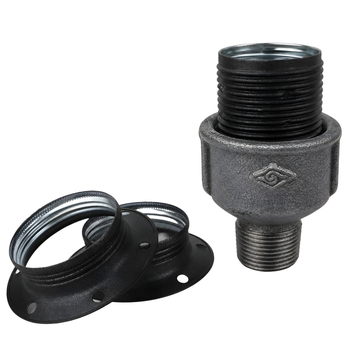 Kit portalámparas E27 de metal mate gris sobre racor macho de hierro fundido negro económico