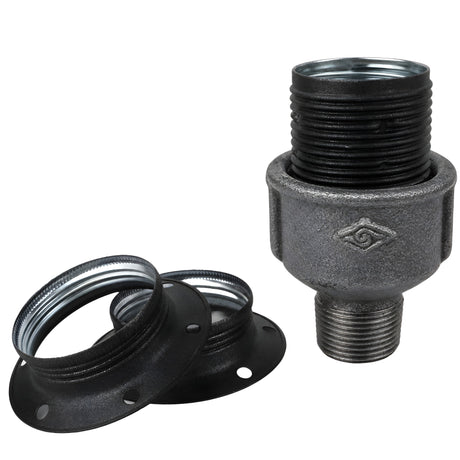 Kit portalámparas E27 de metal mate gris sobre racor macho de hierro fundido negro económico