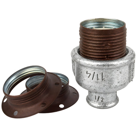Kit portalámparas E27 de metal mate óxido sobre racor 1/2'' (15x21mm) hembra de hierro fundido galvanizado