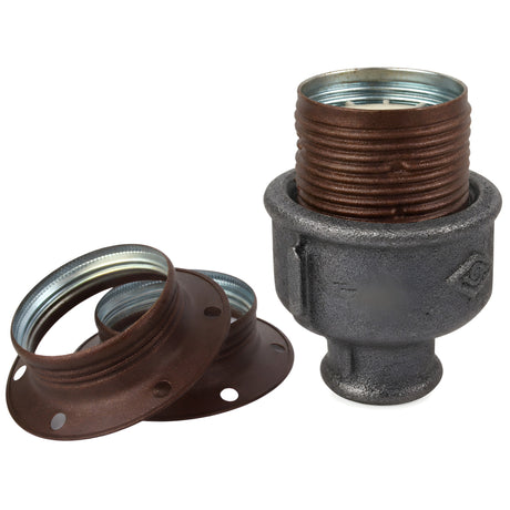 Kit portalámparas E27 de metal mate óxido sobre racor 1/2'' (15x21mm) hembra de hierro fundido negro económico