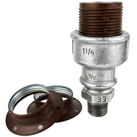 Kit portalámparas E27 de metal mate óxido sobre racor 1/2'' (15x21mm) macho de hierro fundido galvanizado