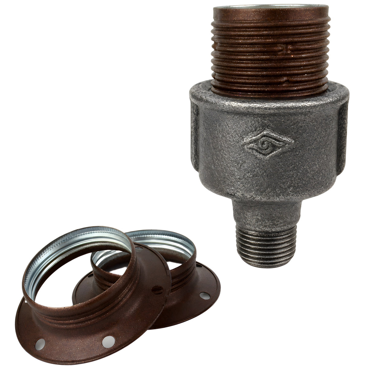 Kit portalámparas E27 de metal mate óxido sobre racor 1/2'' (15x21mm) macho de hierro fundido negro económico