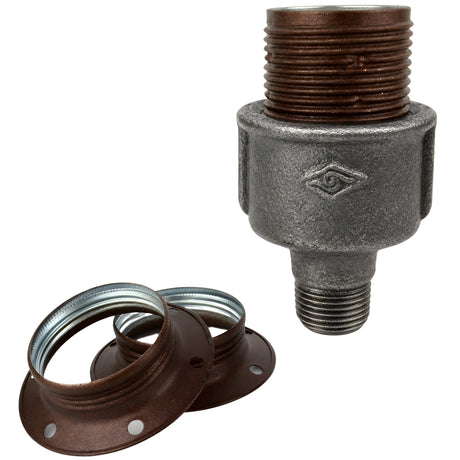 Kit portalámparas E27 de metal mate óxido sobre racor 1/2'' (15x21mm) macho de hierro fundido negro económico