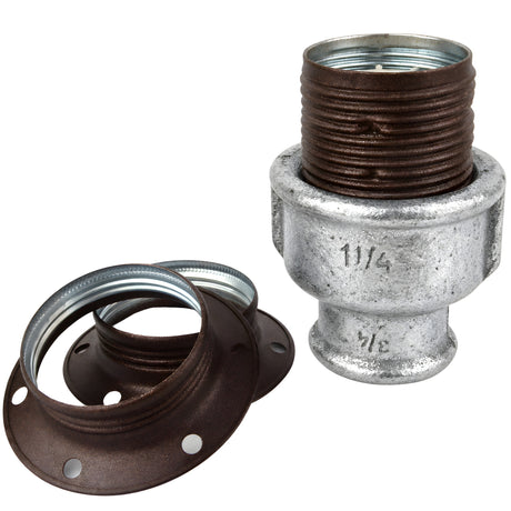 Kit portalámparas E27 de metal mate óxido sobre racor hembra de hierro fundido galvanizado