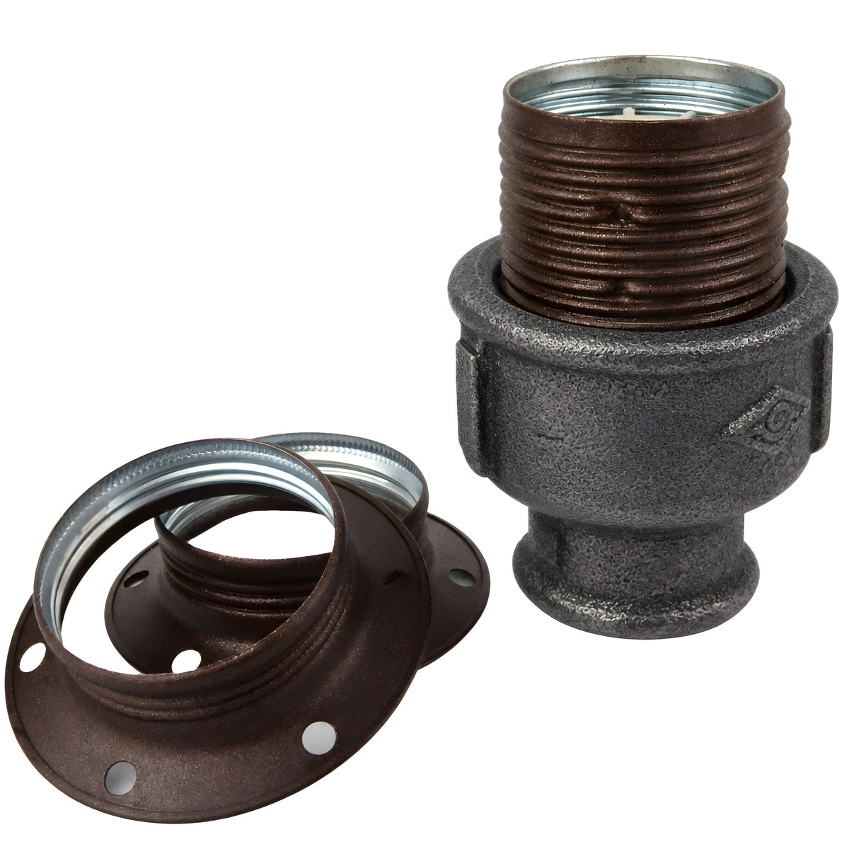 Kit portalámparas E27 de metal mate óxido sobre racor hembra de hierro fundido negro económico