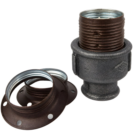 Kit portalámparas E27 de metal mate óxido sobre racor hembra de hierro fundido negro económico