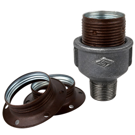 Kit portalámparas E27 de metal mate óxido sobre racor macho de hierro fundido negro económico