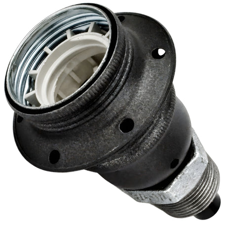 Kit portalámparas E27 de metal mate gris sobre racor macho de hierro fundido galvanizado