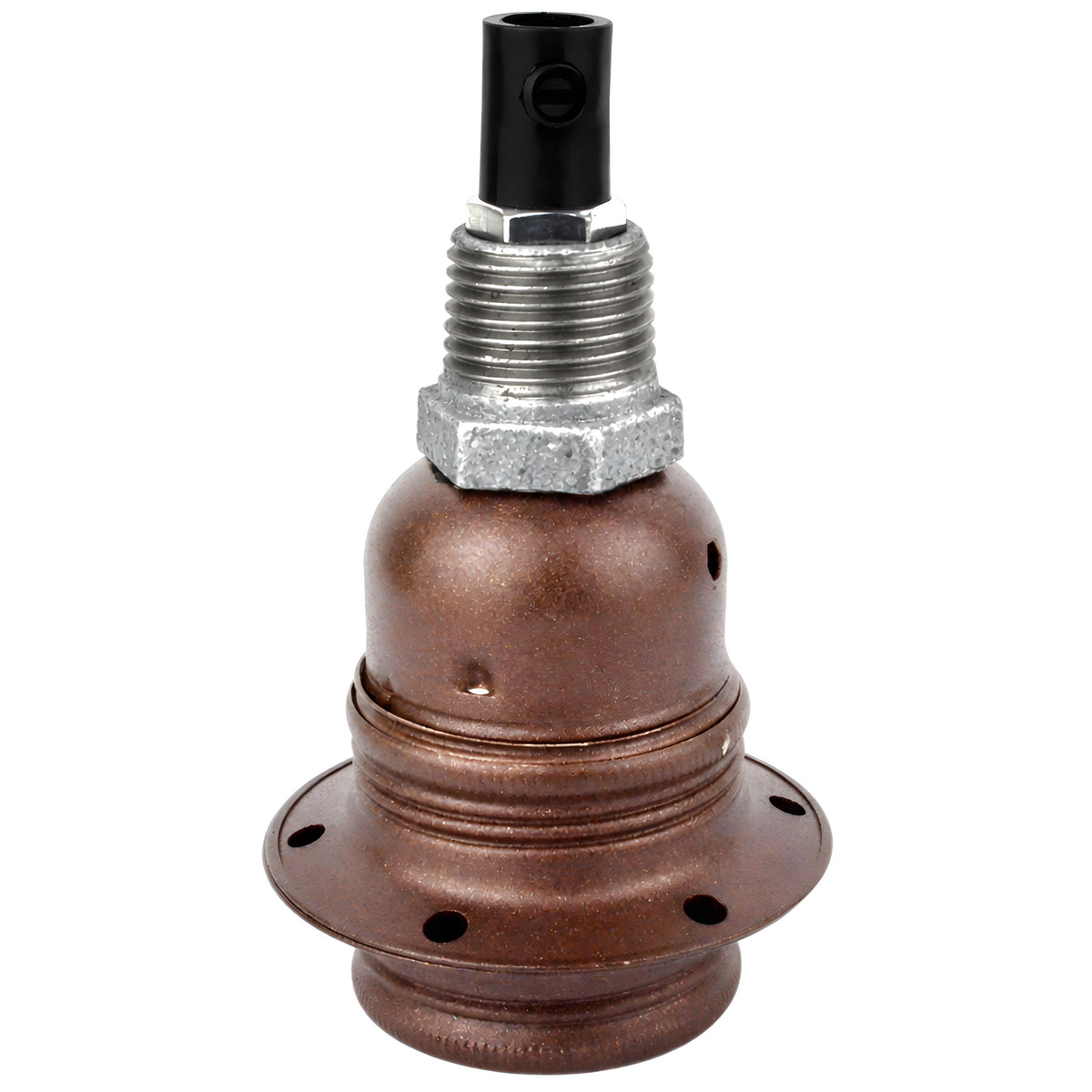 Kit portalámparas E27 de metal mate óxido sobre racor 1/2'' (15x21mm) macho de hierro fundido galvanizado