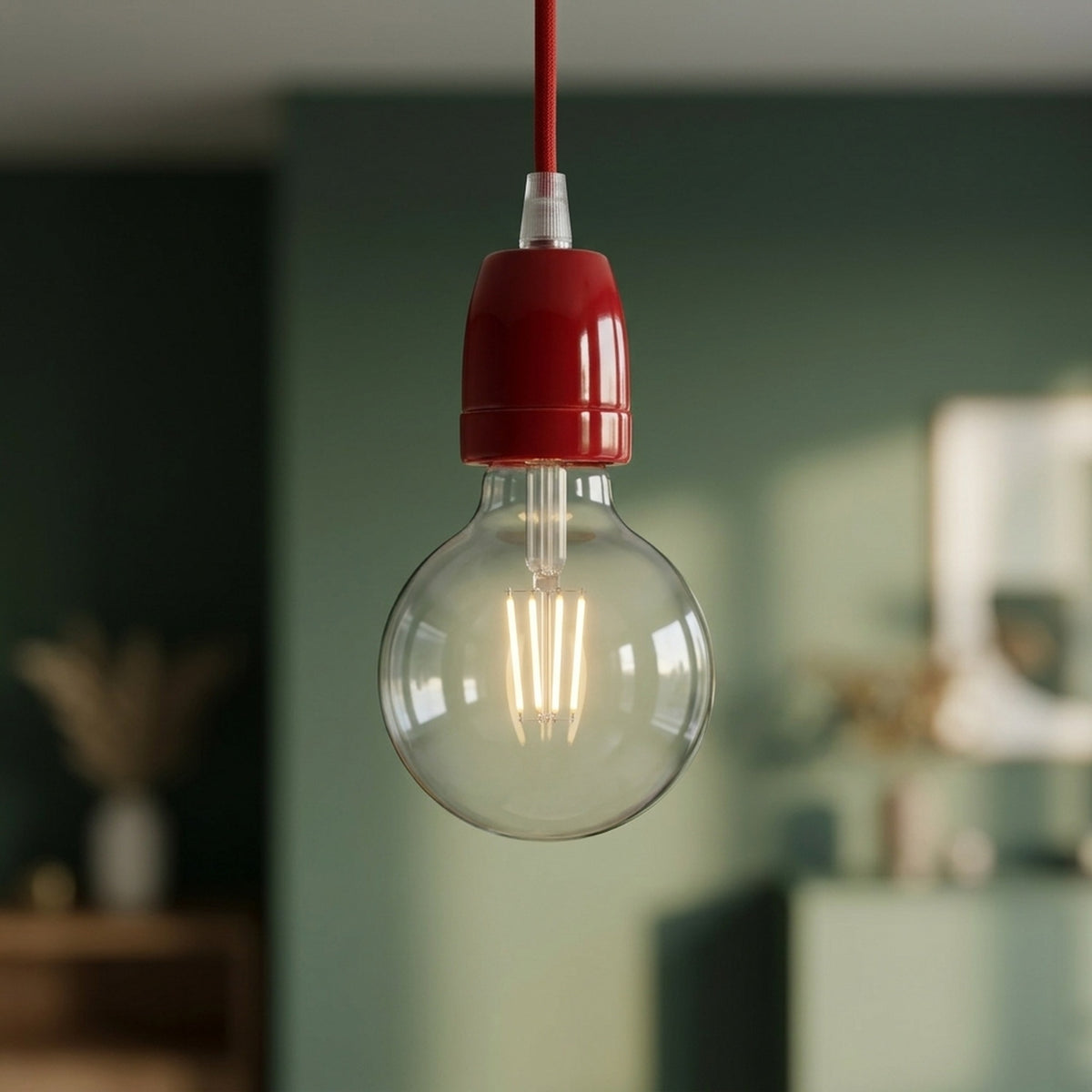 Portalámparas E27 de porcelana — Rojo