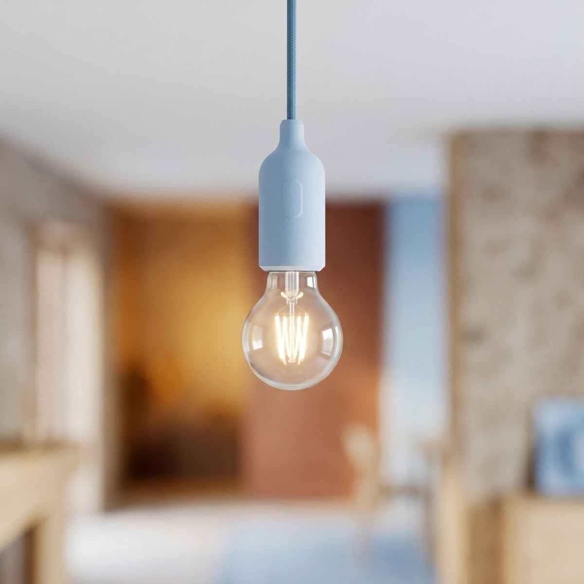 Portalámparas E27 de silicona con interruptor — Azul cielo