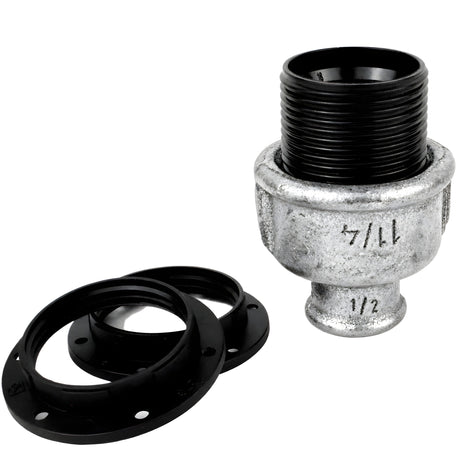 Kit portalámparas E27 de baquelita sobre racor 1/2'' (15x21mm) hembra de hierro fundido galvanizado