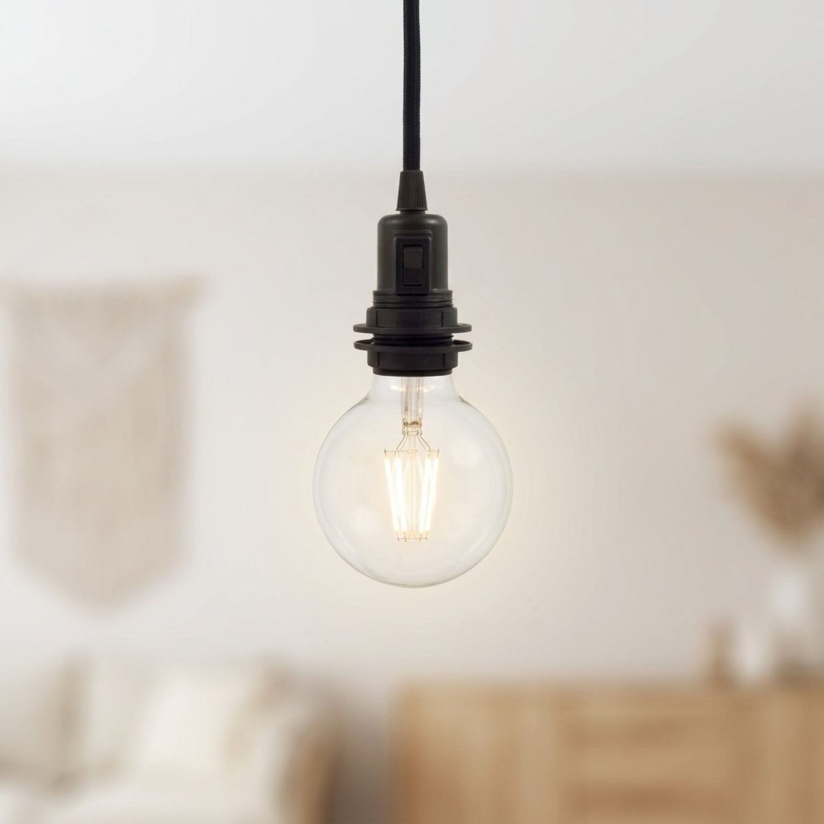 Portalámparas E27 termoplástico doble anillo e interruptor — Negro