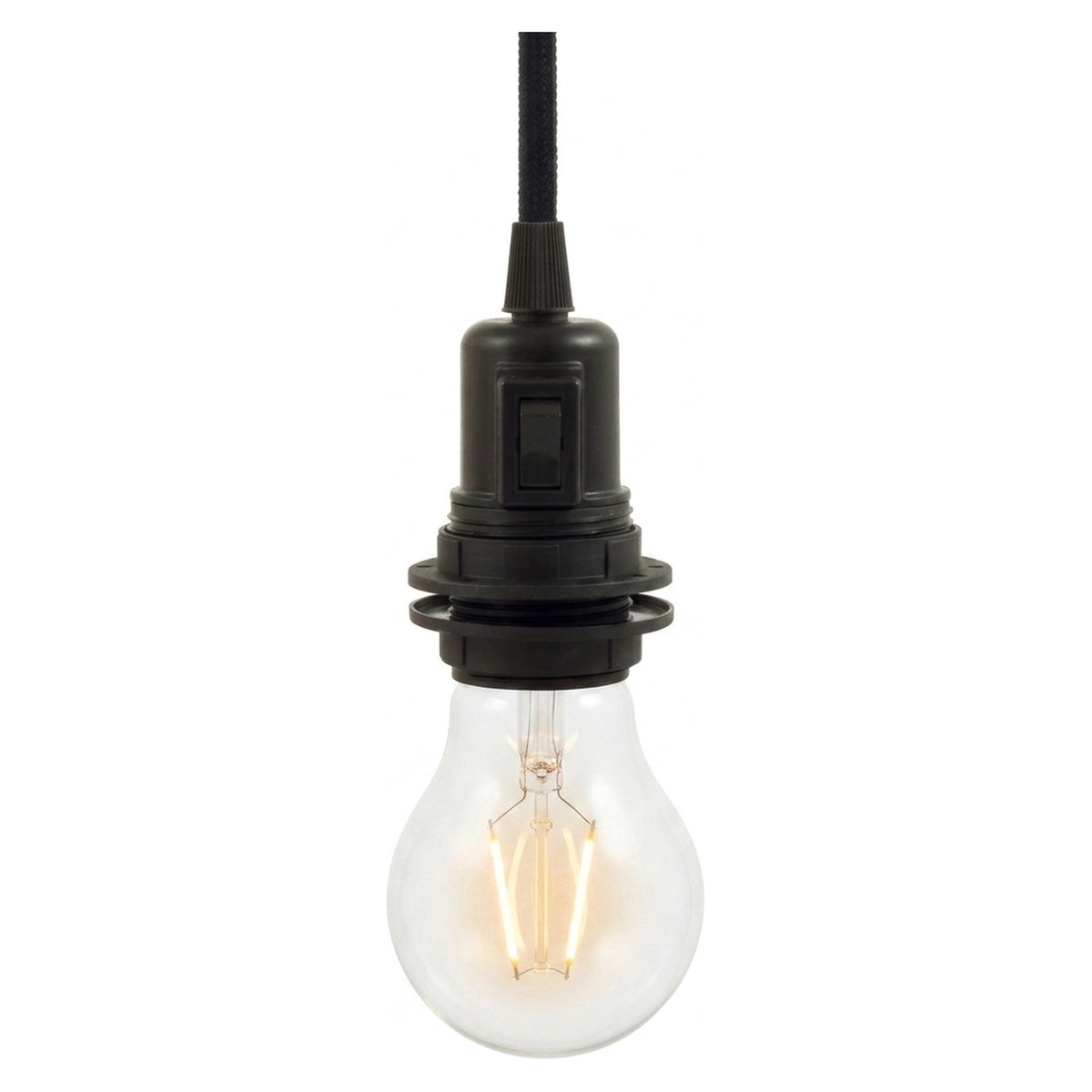 Portalámparas E27 termoplástico doble anillo e interruptor — Negro