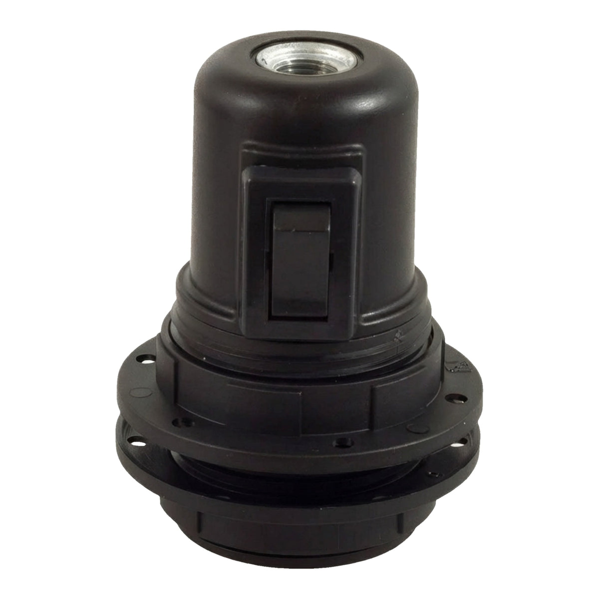 Portalámparas E27 termoplástico doble anillo e interruptor — Negro