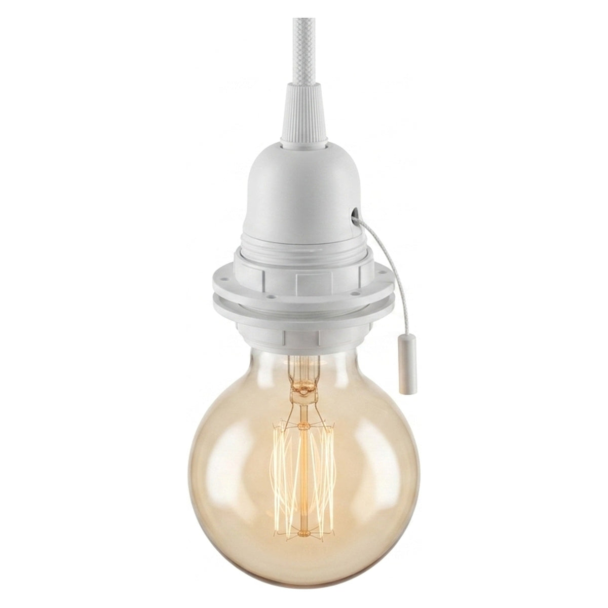 Portalámparas E27 termoplástico doble anillo y tirador — Blanco