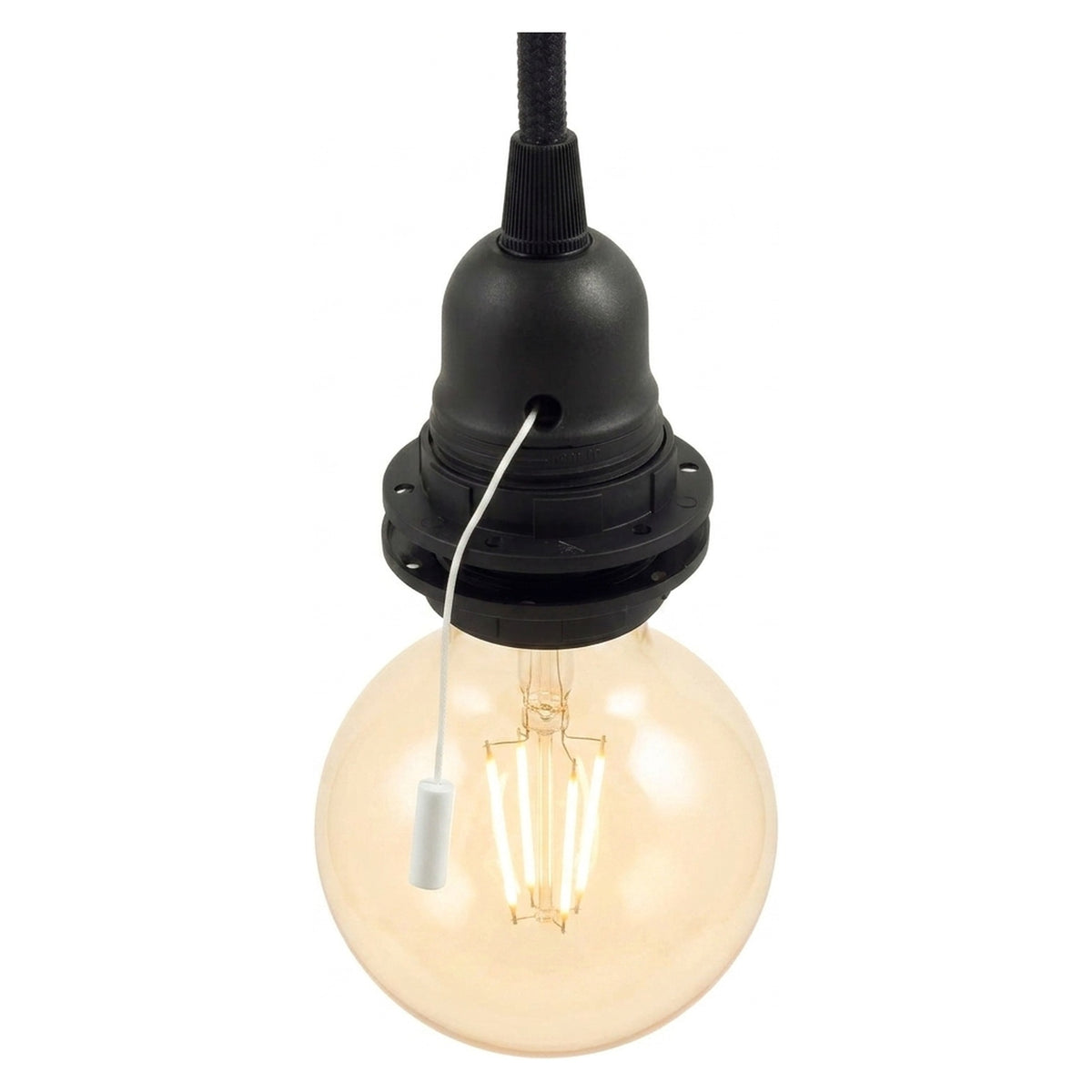 Portalámparas E27 termoplástico doble anillo y tirador — Negro