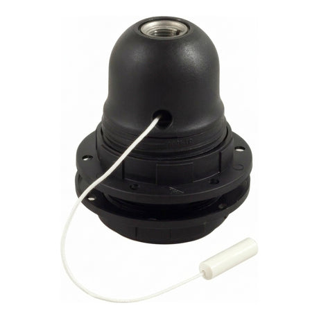 Portalámparas E27 termoplástico doble anillo y tirador — Negro