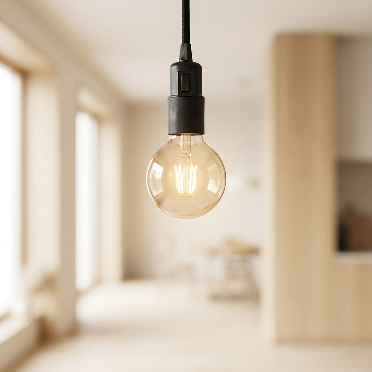 Portalámparas E27 de termoplástico con interruptor — Negro