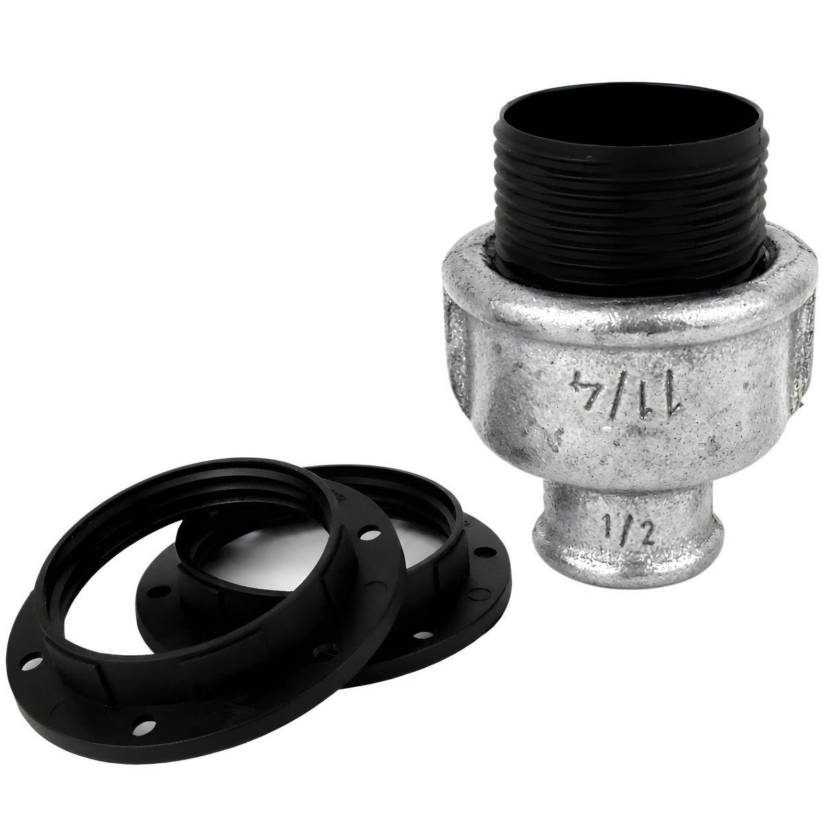 Kit portalámparas E27 de termoplástico sobre racor 1/2'' (15x21mm) hembra de hierro fundido galvanizado