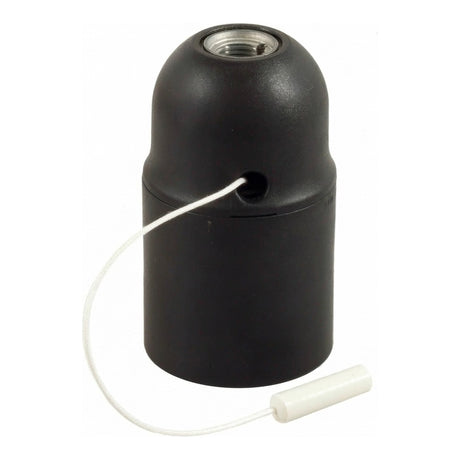 Portalámparas E27 termoplástico con interruptor de tirador — Negro