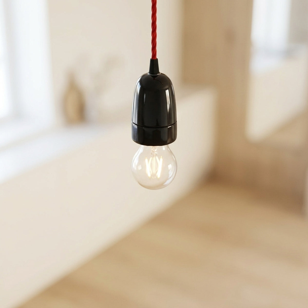 Portalámparas E40 de porcelana — Negro