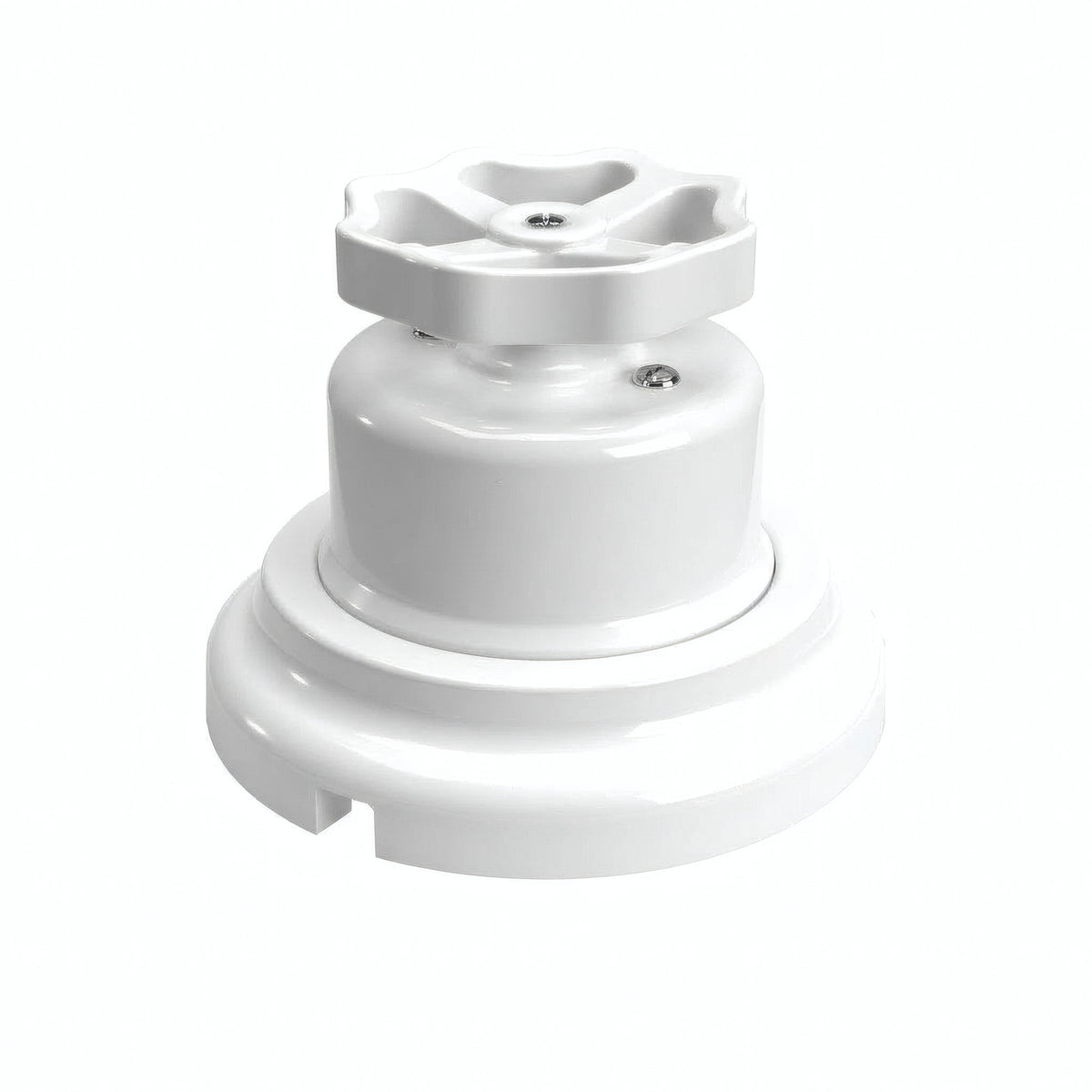 Kit conmutador de porcelana con botón y base — Blanco / Blanco / Plana Ø 100 mm