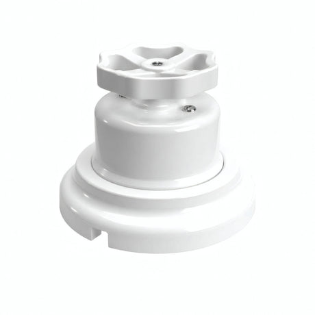 Kit conmutador de porcelana con botón y base — Blanco / Blanco / Plana Ø 100 mm
