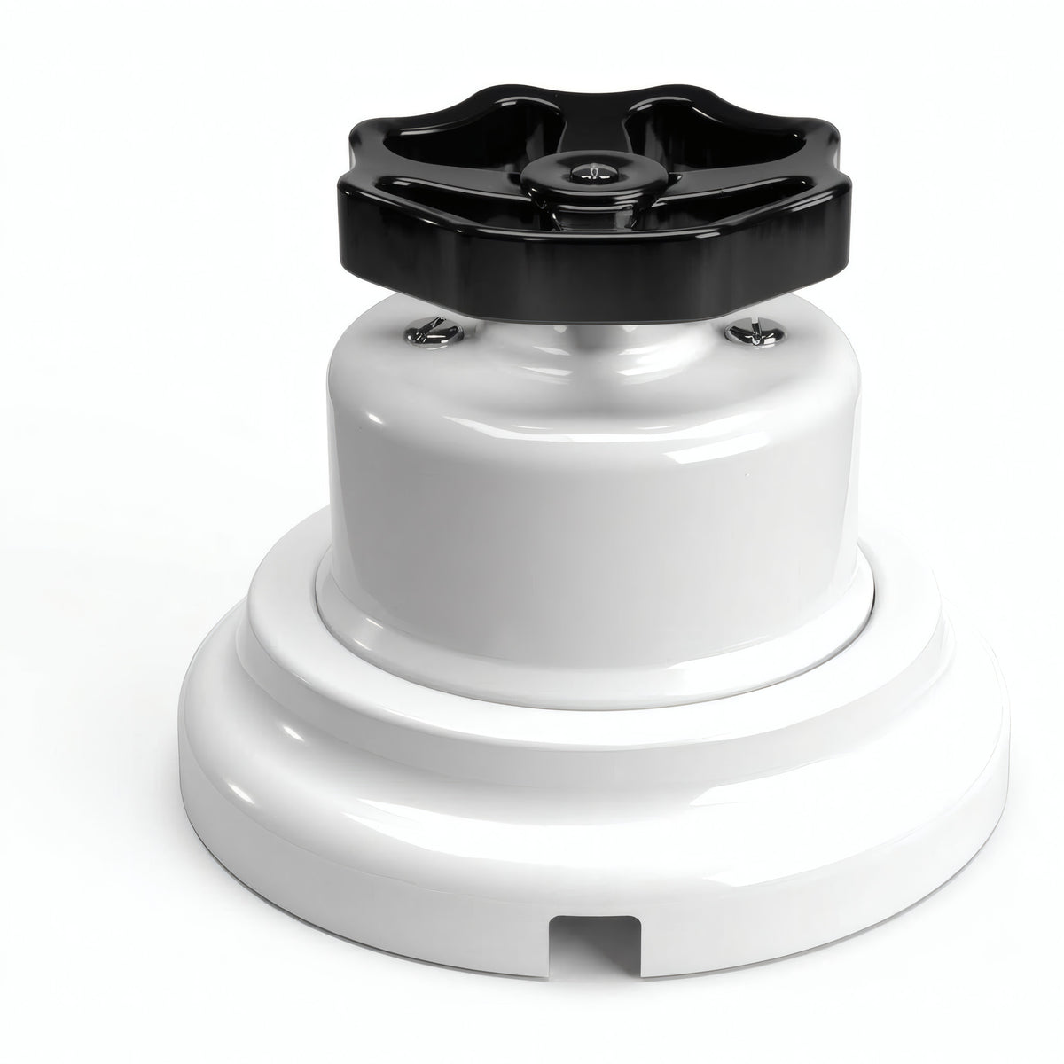 Kit conmutador de porcelana con botón y base — Blanco / Negro / Plana Ø 100 mm