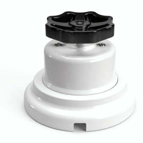 Kit conmutador de porcelana con botón y base — Blanco / Negro / Plana Ø 100 mm