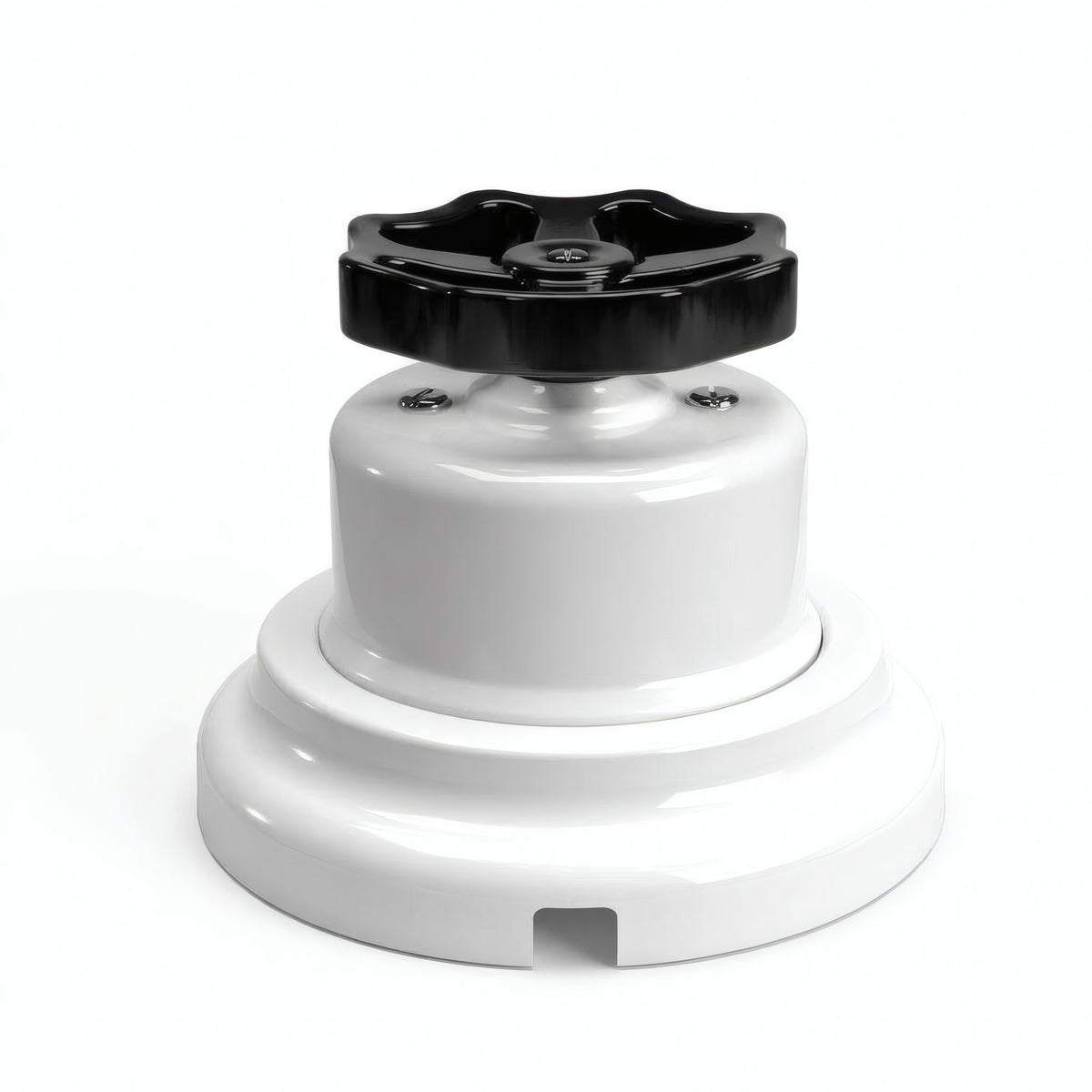 Kit conmutador de porcelana con botón y base — Blanco / Negro / Plana Ø 100 mm