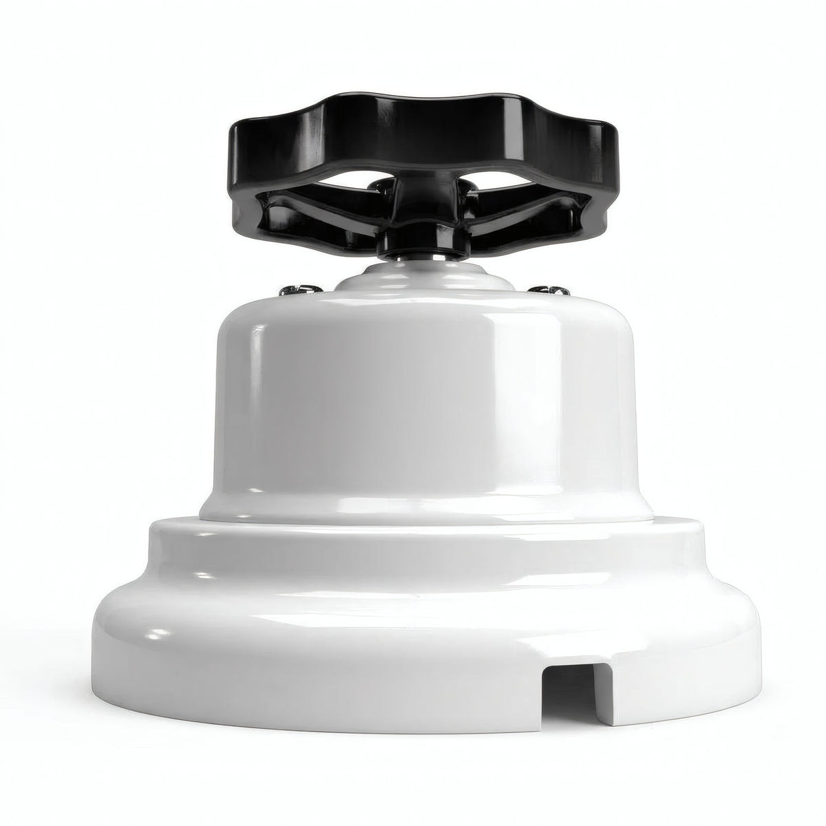 Kit conmutador de porcelana con botón y base — Blanco / Negro / Plana Ø 100 mm