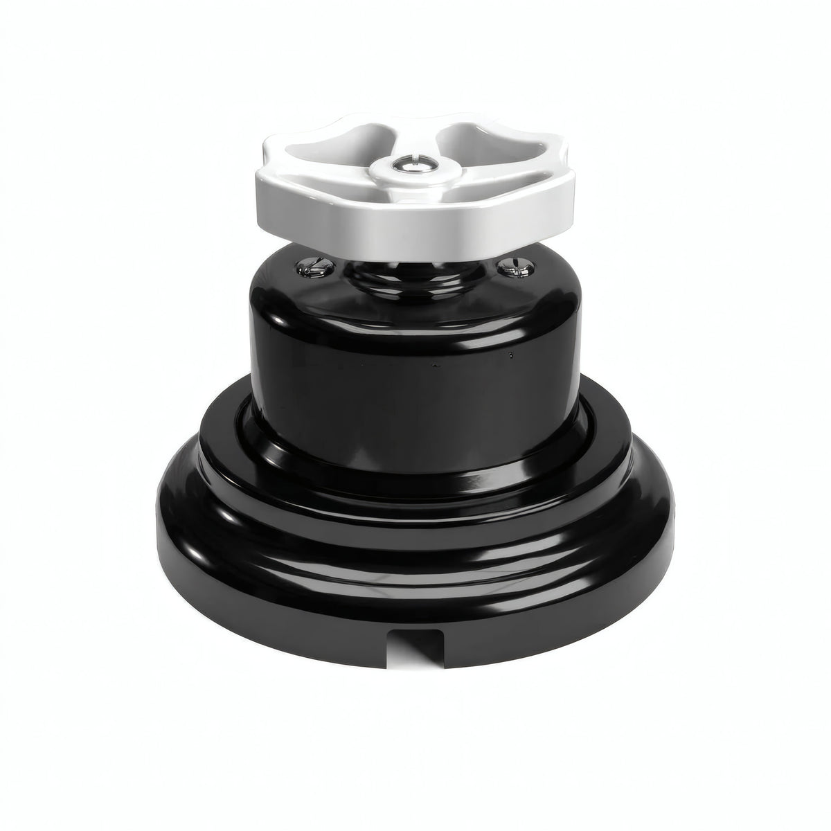 Kit conmutador de porcelana con botón y base — Negro / Blanco / Plana Ø 100 mm