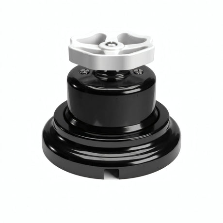 Kit conmutador de porcelana con botón y base — Negro / Blanco / Plana Ø 100 mm