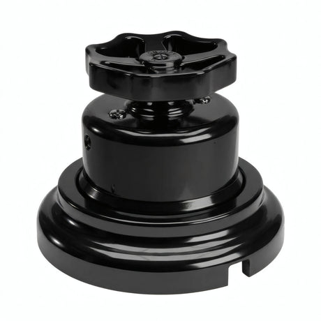 Kit conmutador de porcelana con botón y base — Negro / Negro / Plana Ø 100 mm