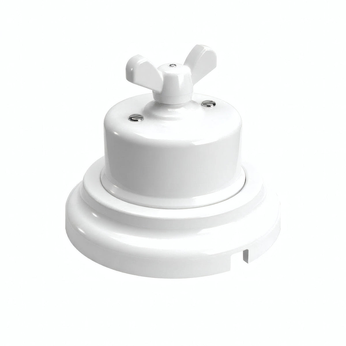 Kit conmutador de porcelana con tuerca de mariposa y base — Blanco / Blanco / Plana Ø 100 mm