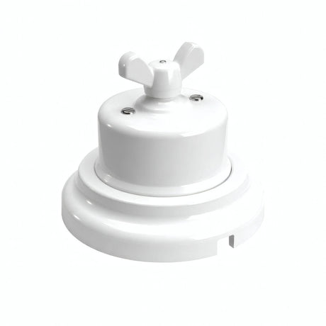 Kit conmutador de porcelana con tuerca de mariposa y base — Blanco / Blanco / Plana Ø 100 mm