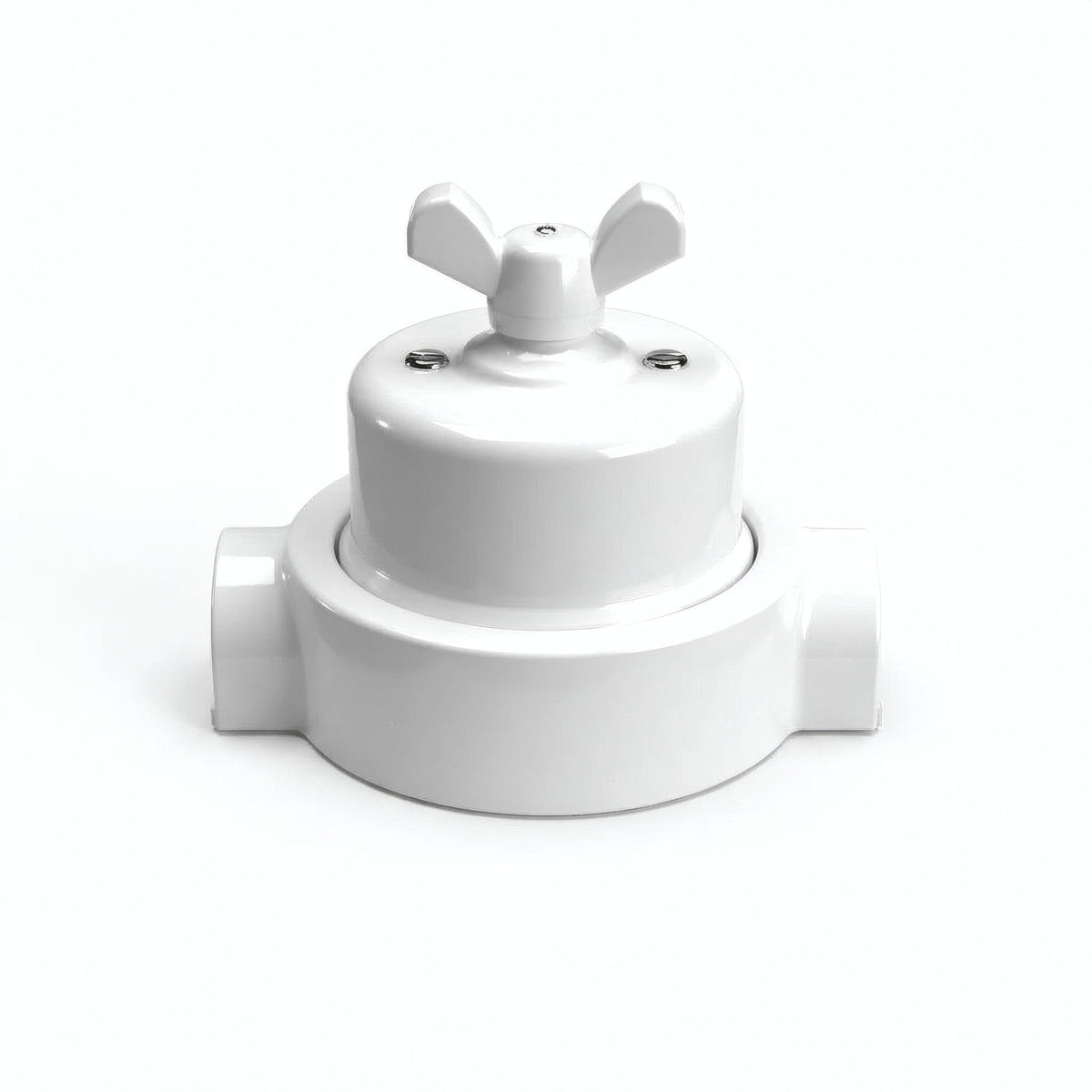 Kit conmutador de porcelana con tuerca de mariposa y base — Blanco / Blanco / 2 salidas en línea